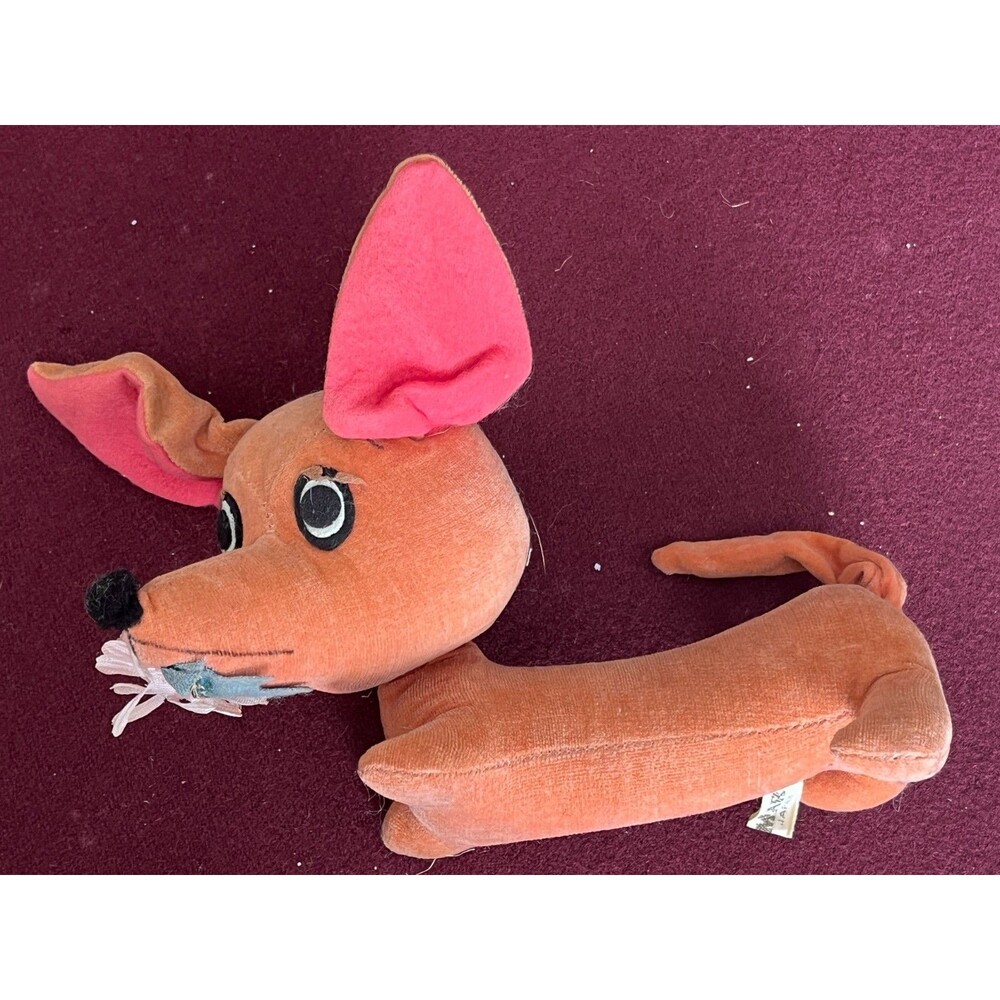 Vintage Toy from Japan 1966 KAMAR Plush Dauchshund Pink 8" DOG